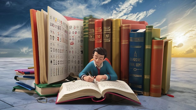 un enfant lit un livre avec le titre " le titre " en bas