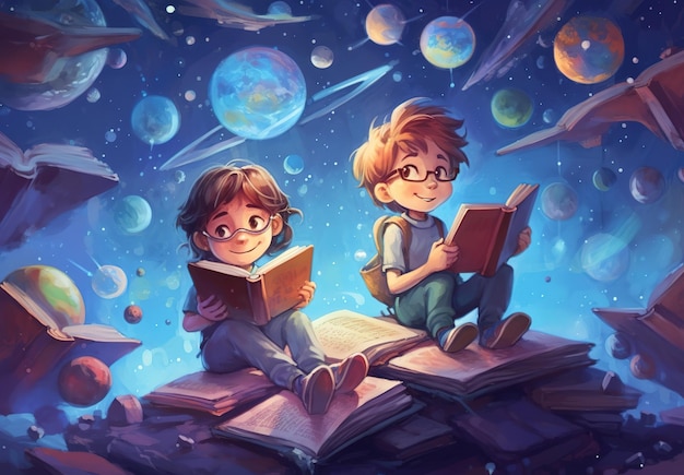 Un Enfant Avec Un Livre De Magie Ouvert Explore Le Monde Qui L