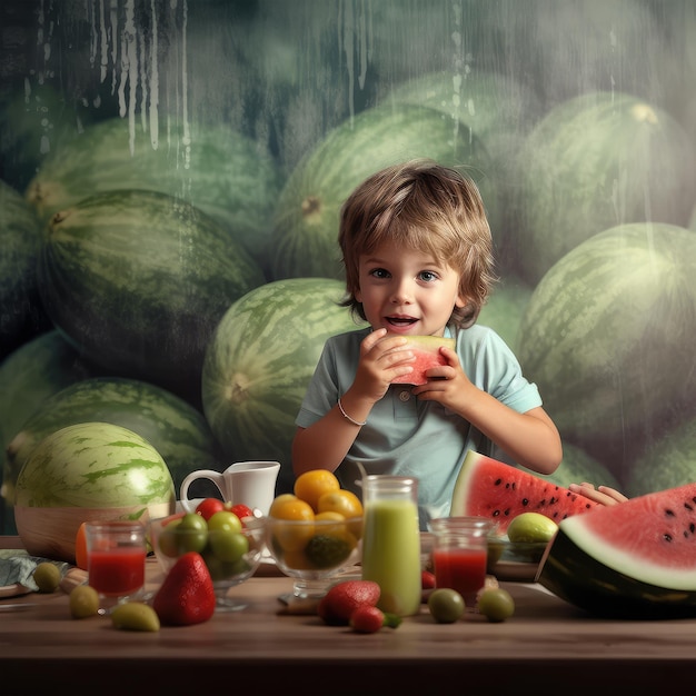 Photo enfant mangeant des fruits d'été