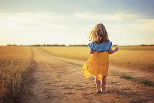 Un enfant mignon dans un champ d'été