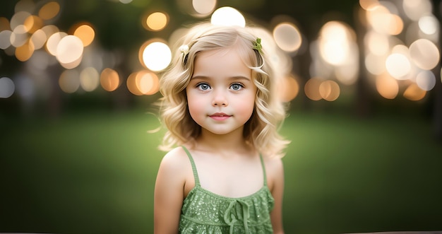 Une enfant mignonne souriante en robe posant sur le parc extérieur en fleur du printemps Le visage d'une enfant sur le fond de la nature L'enfance Des enfants portrait extérieur Le printemps Une jolie petite fille