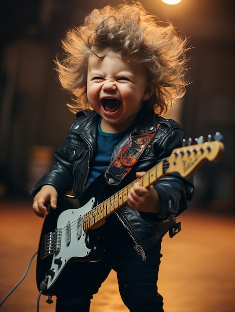 un enfant musicien jouant de la guitare