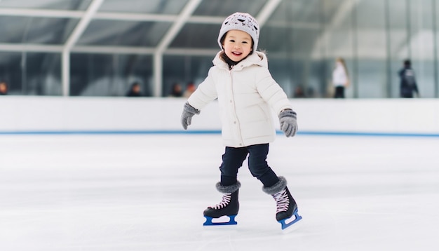 Photo un enfant patinant sur glace patinant sur une patinoire