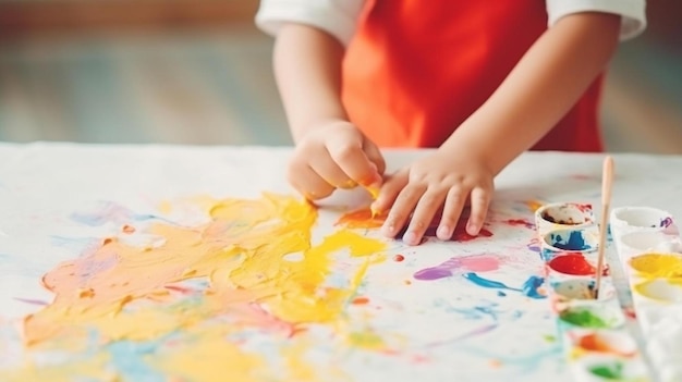 Photo un enfant peint avec un pinceau de peinture