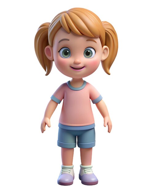 Photo un enfant petite fille figure de dessin animé d'une fille avec une chemise rose et des shorts