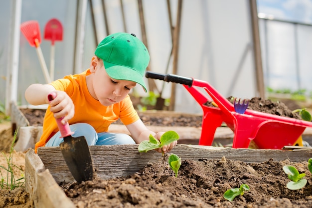 Enfant planté dans le jardin