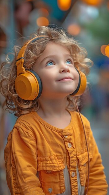 un enfant plein d'esprit portant des écouteurs pour écouter de la musique