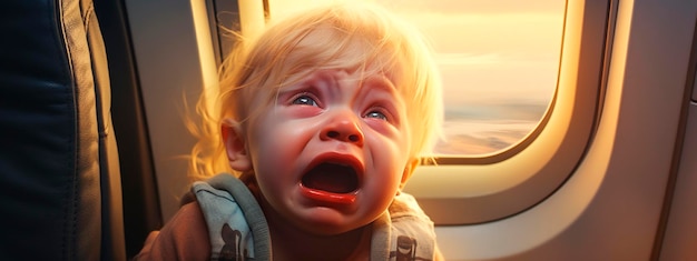 Un enfant pleure dans un avion.