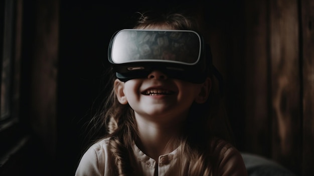 enfant portant des lunettes de réalité virtuelle à la maison futur concept de technologie et de divertissement