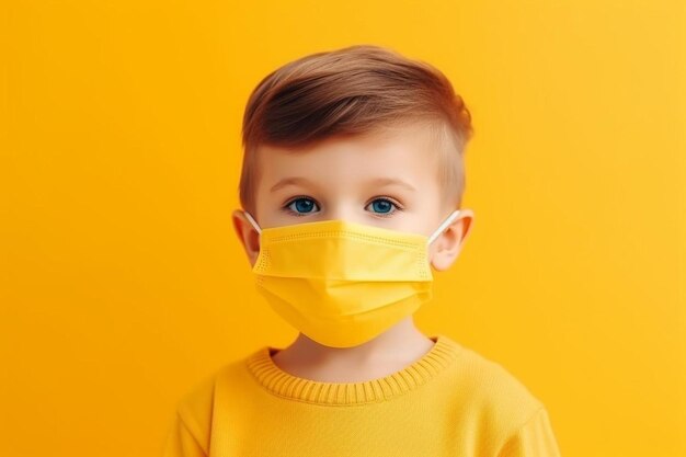 Photo un enfant portant un masque jaune avec un masque jaune dessus