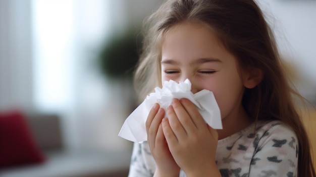 Un enfant présentant des symptômes de la maladie de la grippe au nez qui coule ou bouché