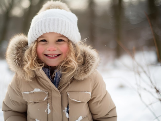 L'enfant profite d'une promenade tranquille par une journée d'hiver