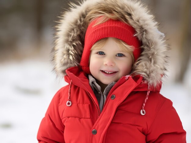 L'enfant profite d'une promenade tranquille par une journée d'hiver