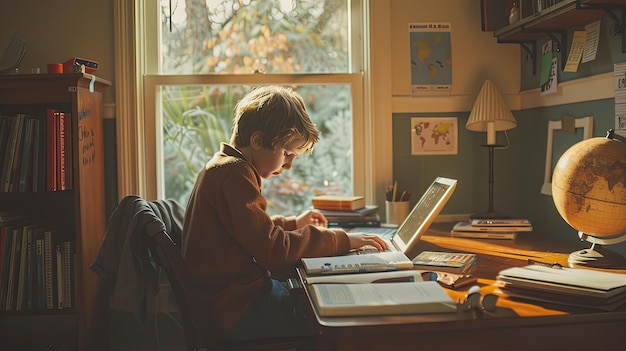 Un enfant qui apprend à l'école à domicile