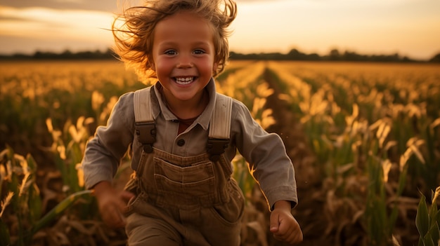 un enfant qui court dans un champ