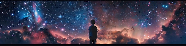 Un enfant qui regarde le cosmos fascinant Imagination et concept d'astronomie