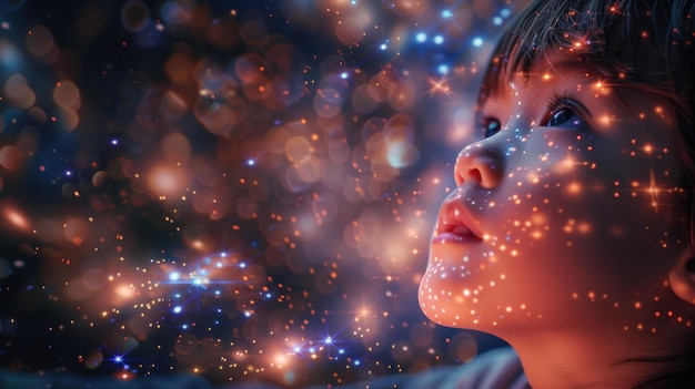 Un enfant qui regarde les lumières étincelantes