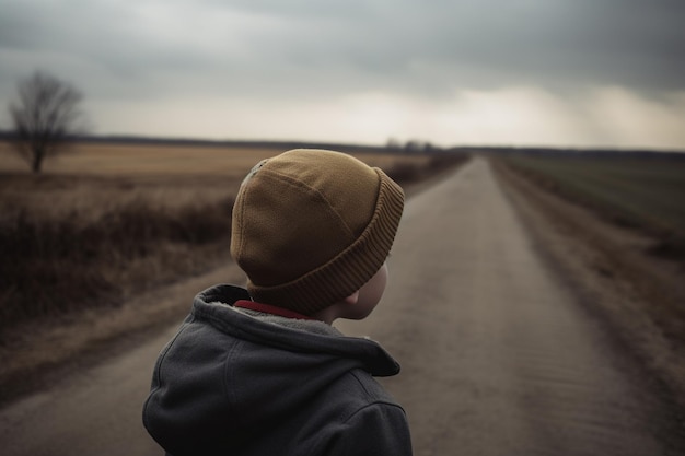 Photo enfant regardant la route lointaine