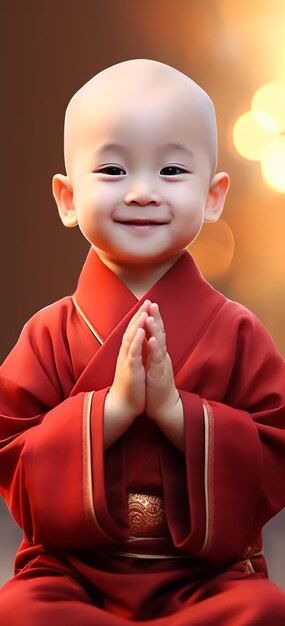 Photo un enfant en robe rouge