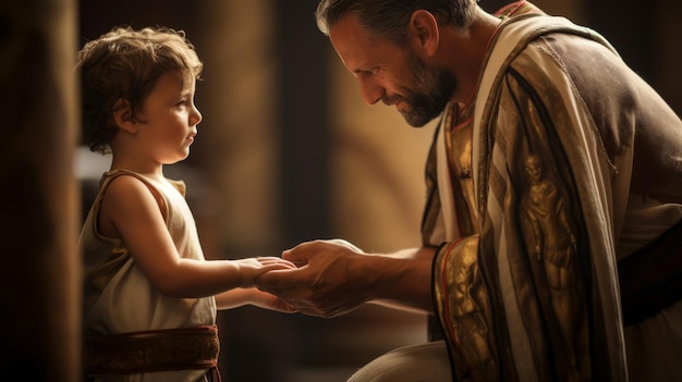Un enfant romain reçoit la bénédiction d'un prêtre lors d'une cérémonie sacrée