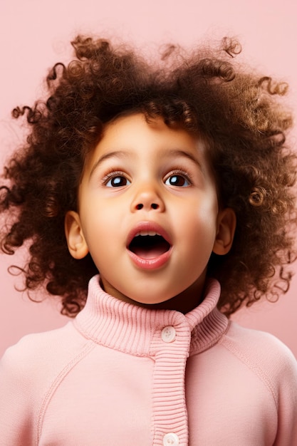 Un enfant rougissant mal à l'aise isolé sur un fond de gradient rose