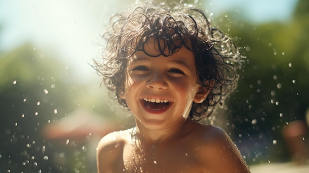 Enfant s'amusant avec de l'eau arrosée