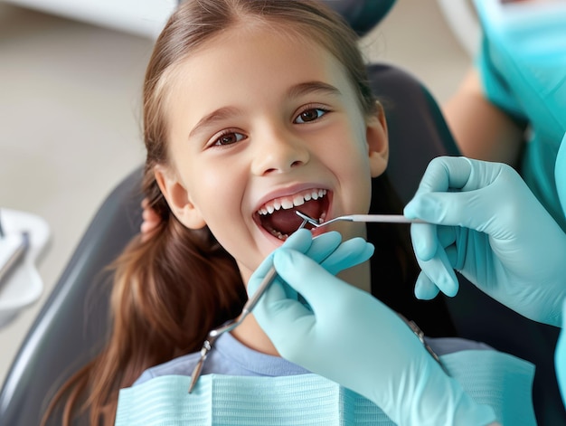 Photo une enfant satisfaite au cabinet du dentiste