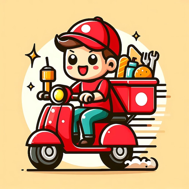 un enfant sur un scooter rouge avec une boîte qui dit " petit garçon " sur le devant