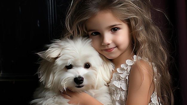 Photo un enfant avec son animal de compagnie montrant son amour inconditionnel