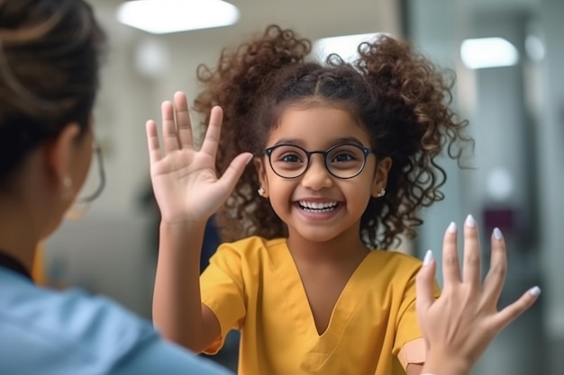 Photo un enfant souriant heureux portant l'uniforme d'un médecin générative ai