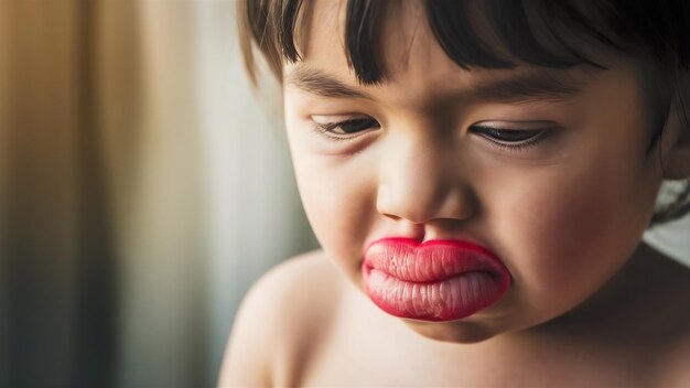 Photo l'enfant a une stomatite sur la lèvre focale sélective