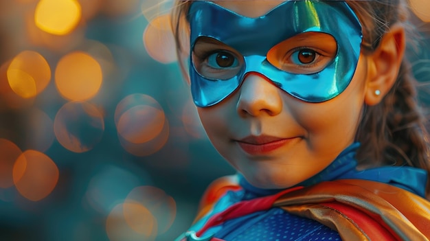Un enfant super-héros en costume pose avec confiance pour un portrait