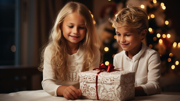 Un enfant tenant un cadeau un enfant avec un cadeau