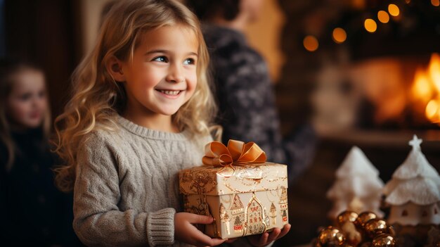Un enfant tenant un cadeau un enfant avec un cadeau