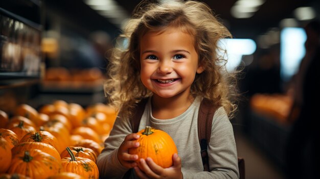 Enfant tenant une citrouille