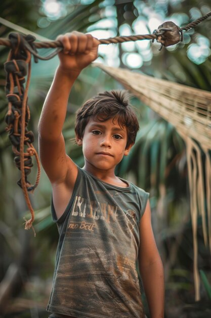 Photo un enfant tenant une fronde à la main