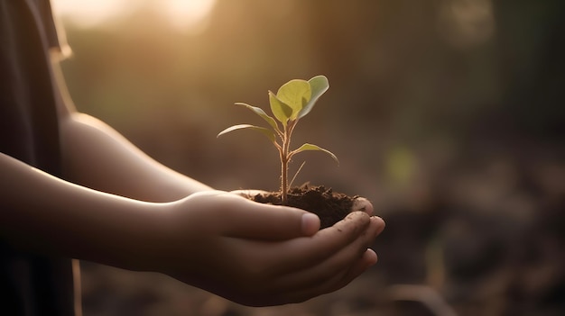 Un enfant tenant une plante dans ses mains