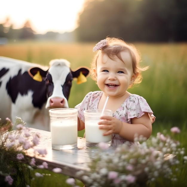 Un enfant tenant un verre de lait