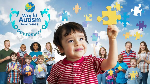 Un enfant tient une pièce de puzzle pour la Journée mondiale de l'autisme