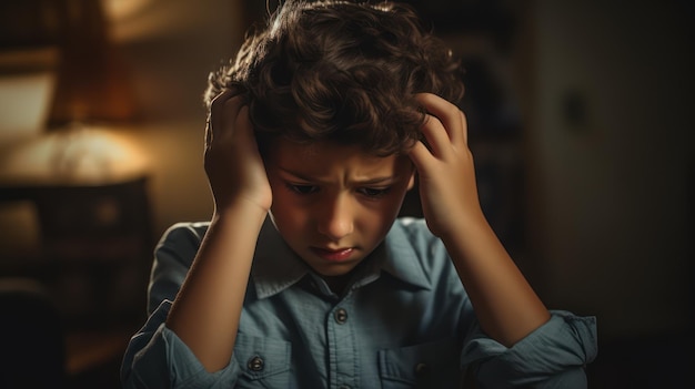Un enfant triste, autiste et stressé se couvre les oreilles. Un garçon fatigué veut bloquer l'écrasant.