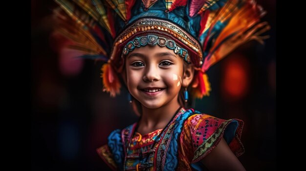 Un enfant vêtu d'un costume traditionnel sourit.