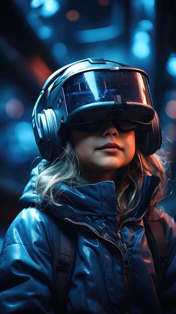 Enfante utilisant un casque de réalité virtuelle