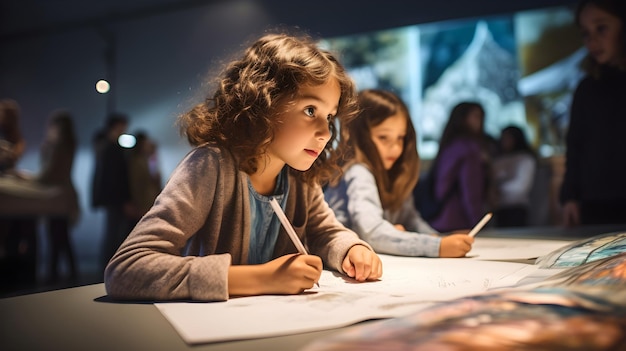 Des enfants absorbés par une séance de dessin, leur imagination prenant forme sur papier.