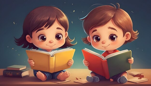 Des enfants adorables qui lisent des livres.