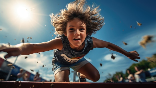 Les enfants aiment le sport Un mode de vie actif est la clé de la santé Un mode de vie sain dès le plus jeune âge un enfant actif Activité physique faire de l'exercice avec un corps fort