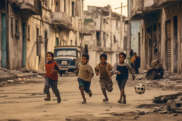 Enfants appréciant un jeu de football