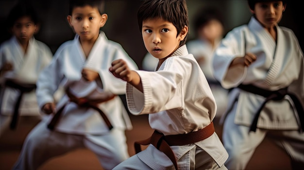 Les enfants asiatiques karaté arts martiaux Taekwondo génératif Ai