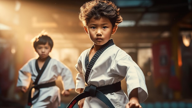 Les enfants asiatiques le karaté, les arts martiaux, le taekwondo.