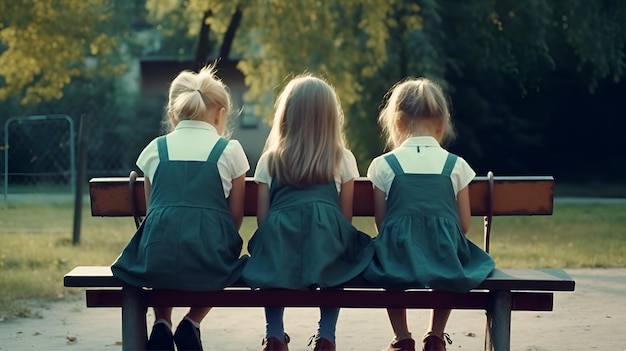 Enfants assis sur un banc