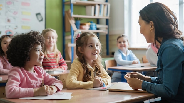 Des enfants assis en classe avec l'enseignant